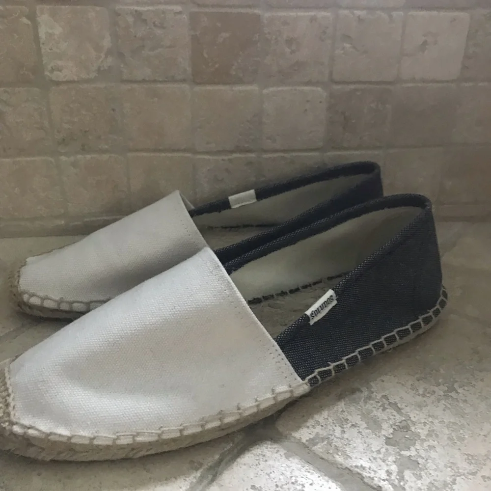 Soludos Two-Tone Espadrille Slip-On in White and Navy Chambray